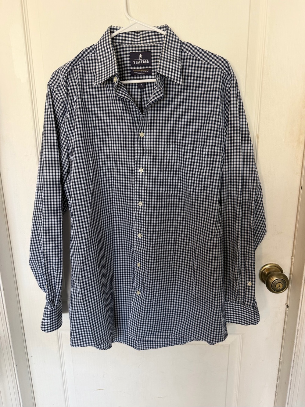 Stafford Navy and White Check Dress Shirt